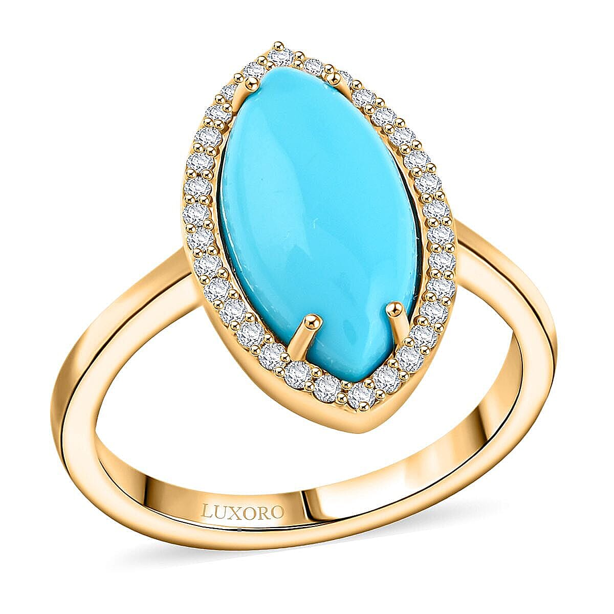 Certified & Appraised Luxoro AAA Sleeping Beauty Turquoise and G-H I2 Diamond 3.55 ctw Ring in 10K Yellow Gold (Size 9.5) 4 Grams image number 0