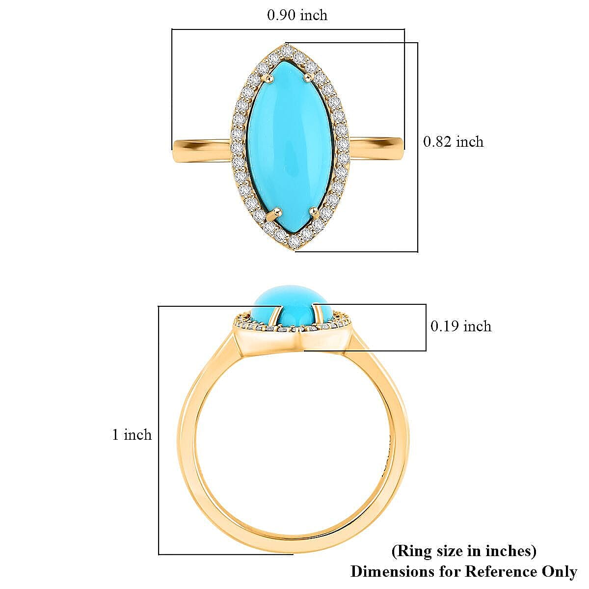 Certified & Appraised Luxoro AAA Sleeping Beauty Turquoise and G-H I2 Diamond 3.55 ctw Ring in 10K Yellow Gold (Size 9.5) 4 Grams image number 5