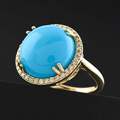 Certified & Appraised Luxoro AAA Sleeping Beauty Turquoise and G-H I2 Diamond 8.65 ctw Ring in 10K Yellow Gold (Size 10.0) 4.30 Grams