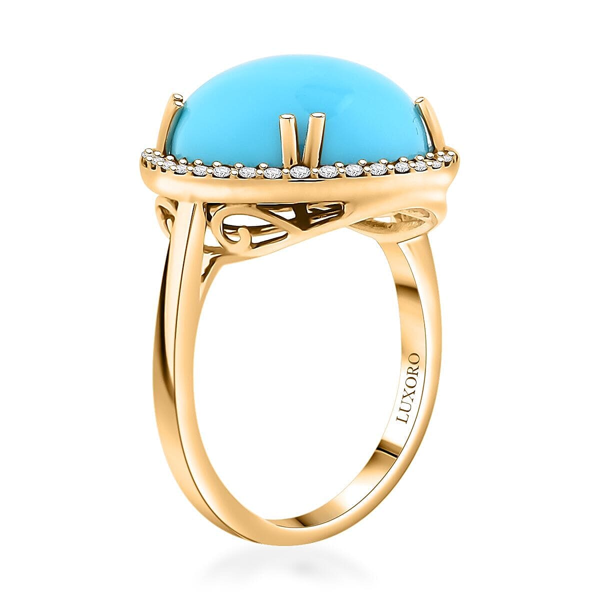 Certified & Appraised Luxoro AAA Sleeping Beauty Turquoise and G-H I2 Diamond 8.65 ctw Ring in 10K Yellow Gold (Size 10.0) 4.30 Grams