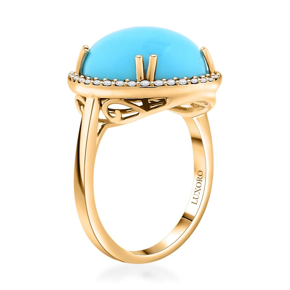 Certified & Appraised Luxoro AAA Sleeping Beauty Turquoise and G-H I2 Diamond 8.65 ctw Ring in 10K Yellow Gold (Size 10.0) 4.30 Grams image number 3