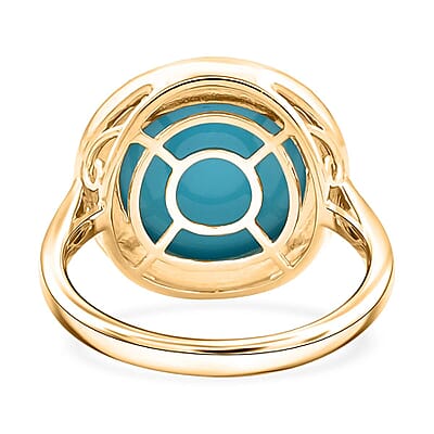 Certified & Appraised Luxoro AAA Sleeping Beauty Turquoise and G-H I2 Diamond 8.65 ctw Ring in 10K Yellow Gold (Size 10.0) 4.30 Grams