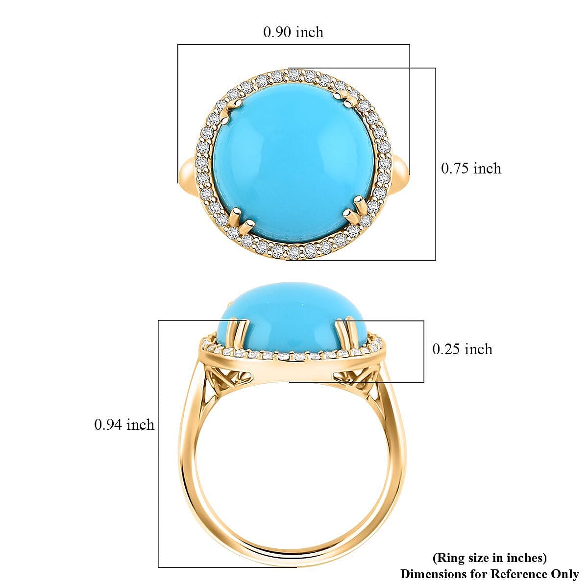 Certified & Appraised Luxoro AAA Sleeping Beauty Turquoise and G-H I2 Diamond 8.65 ctw Ring in 10K Yellow Gold (Size 10.0) 4.30 Grams
