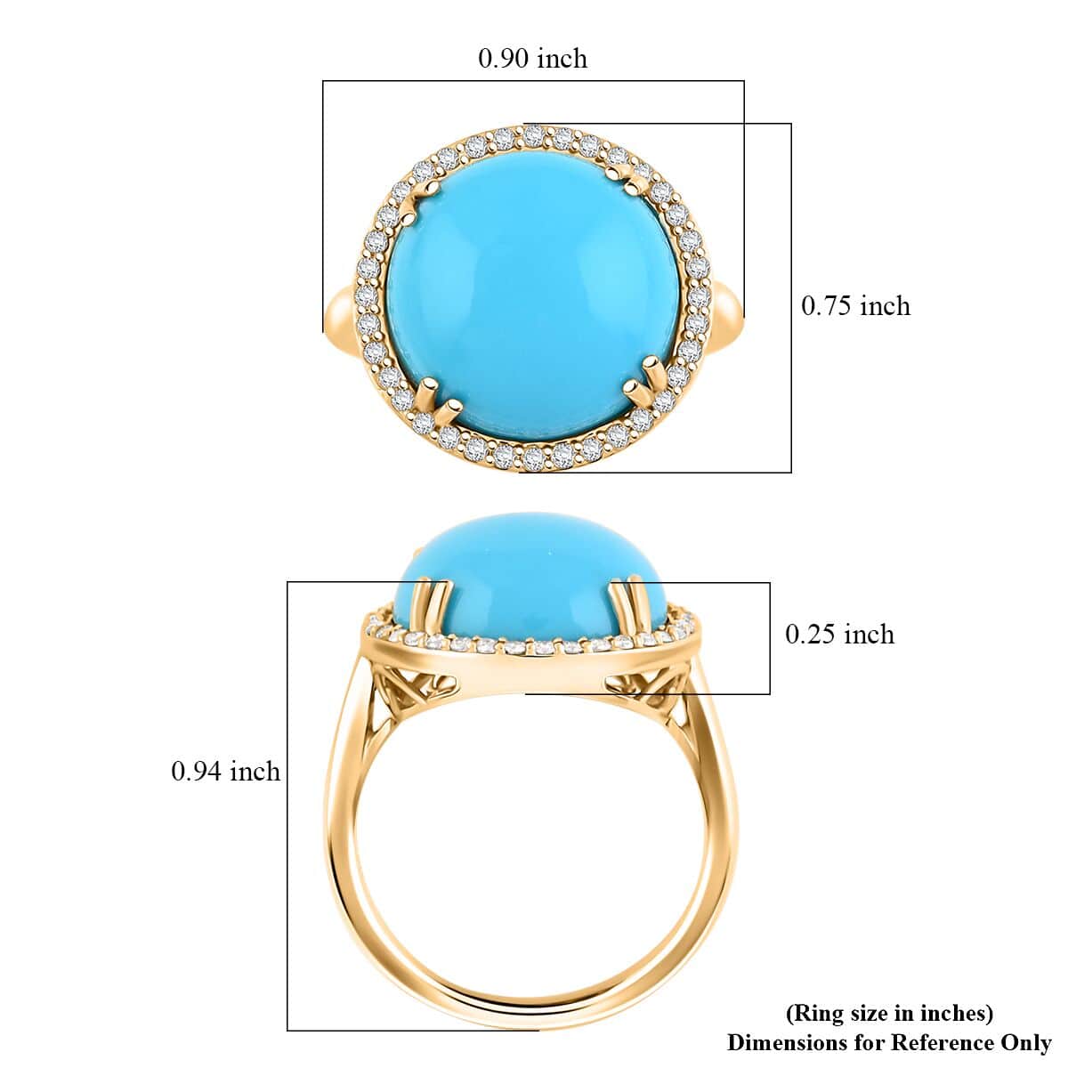 Certified & Appraised Luxoro AAA Sleeping Beauty Turquoise and G-H I2 Diamond 8.65 ctw Ring in 10K Yellow Gold (Size 10.0) 4.30 Grams image number 5