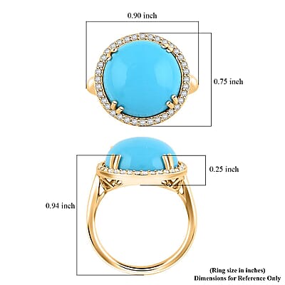 Certified & Appraised Luxoro AAA Sleeping Beauty Turquoise and G-H I2 Diamond 8.65 ctw Ring in 10K Yellow Gold (Size 10.0) 4.30 Grams