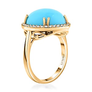 Certified & Appraised Luxoro AAA Sleeping Beauty Turquoise and G-H I2 Diamond 8.65 ctw Ring in 10K Yellow Gold (Size 6.0) 4.30 Grams