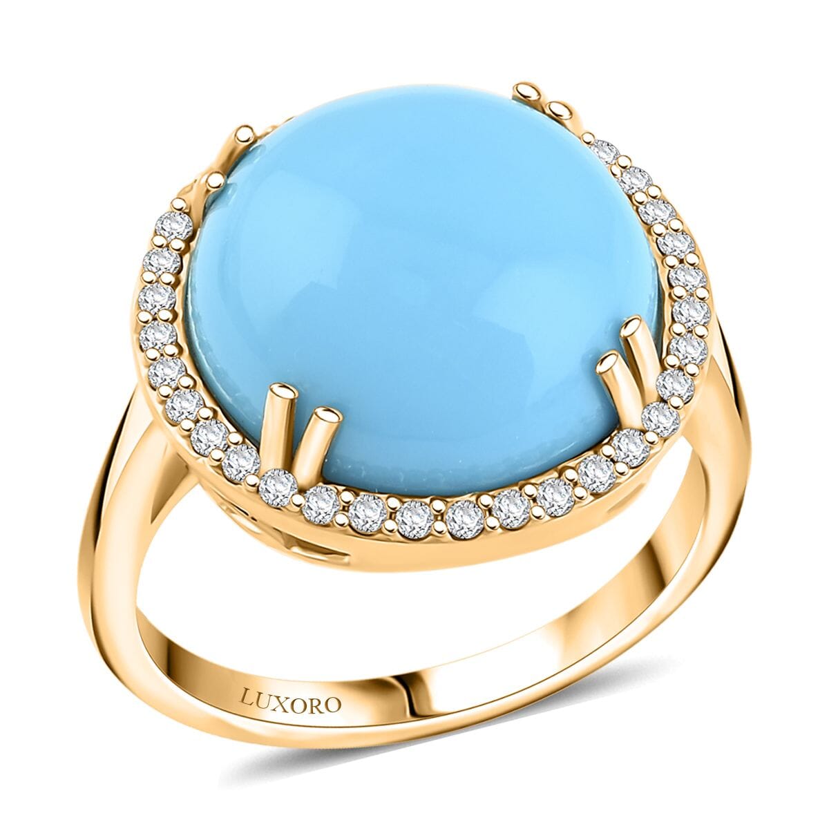 Certified & Appraised Luxoro AAA Sleeping Beauty Turquoise and G-H I2 Diamond 8.65 ctw Ring in 10K Yellow Gold (Size 7.0) 4.30 Grams image number 0