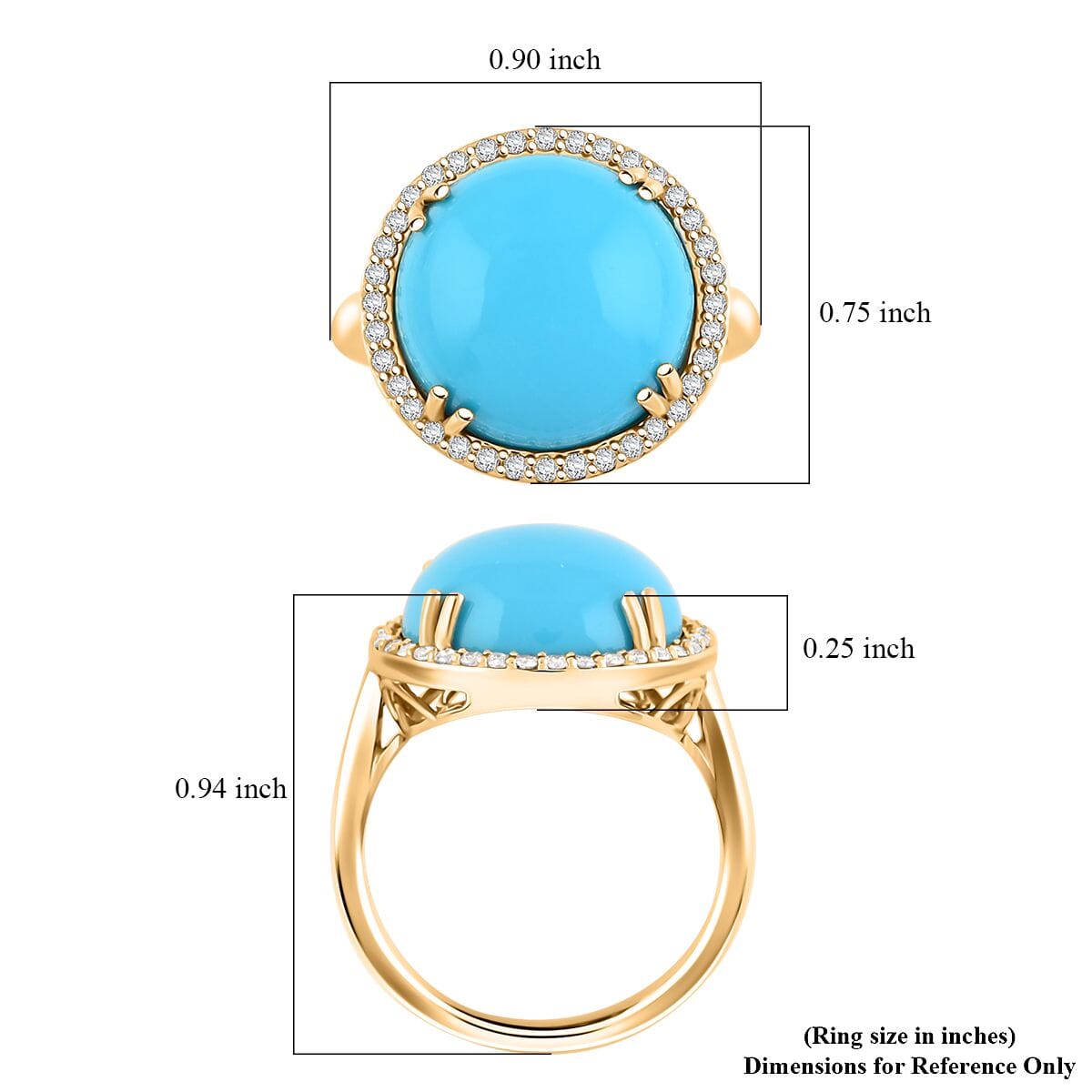 Certified & Appraised Luxoro AAA Sleeping Beauty Turquoise and G-H I2 Diamond 8.65 ctw Ring in 10K Yellow Gold (Size 7.0) 4.30 Grams image number 5