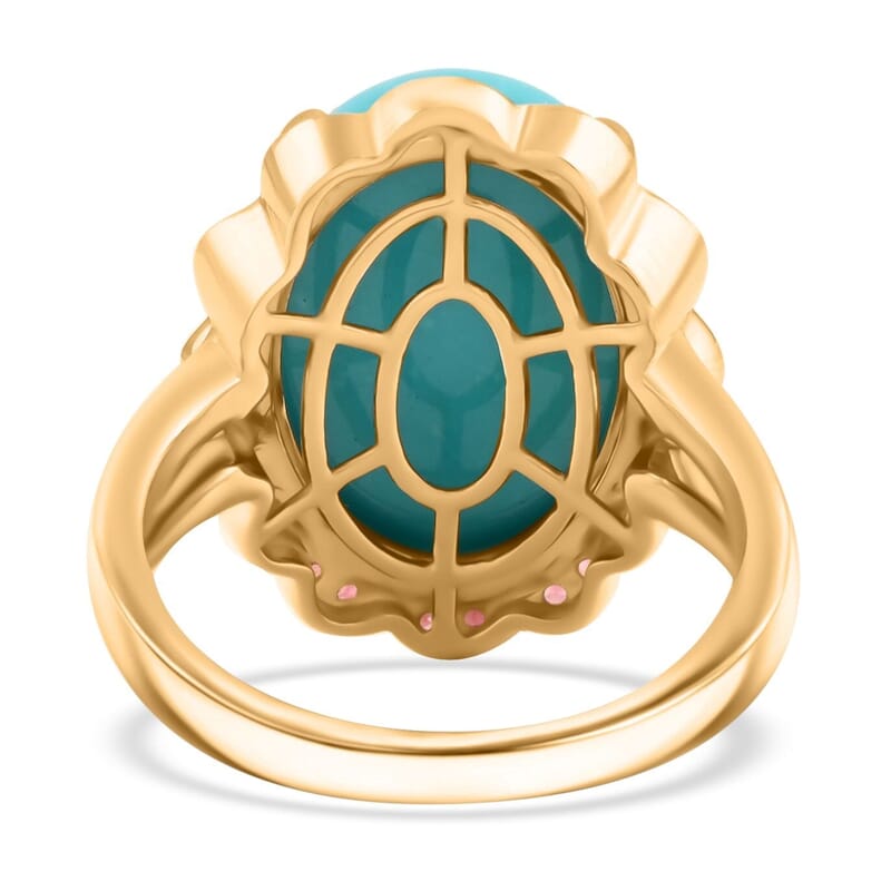 Certified & Appraised Luxoro AAA Sleeping Beauty Turquoise and Padparadscha Sapphire 9.75 ctw Ring in 10K Yellow Gold (Size 10.0) 6.15 Grams