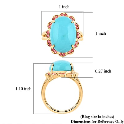 Certified & Appraised Luxoro AAA Sleeping Beauty Turquoise and Padparadscha Sapphire 9.75 ctw Ring in 10K Yellow Gold (Size 10.0) 6.15 Grams