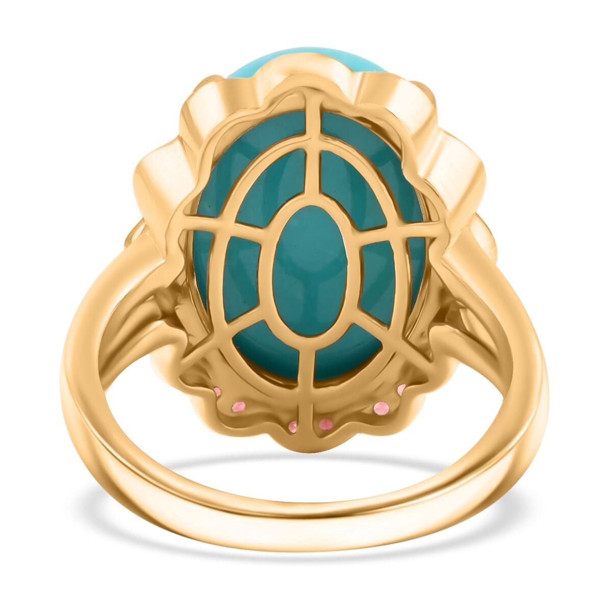 Doorbuster Certified & Appraised Luxoro AAA Sleeping Beauty Turquoise and Songea Sapphire 9.75 ctw Ring in 10K Yellow Gold (Size 6.0) 6.15 Grams image number 4