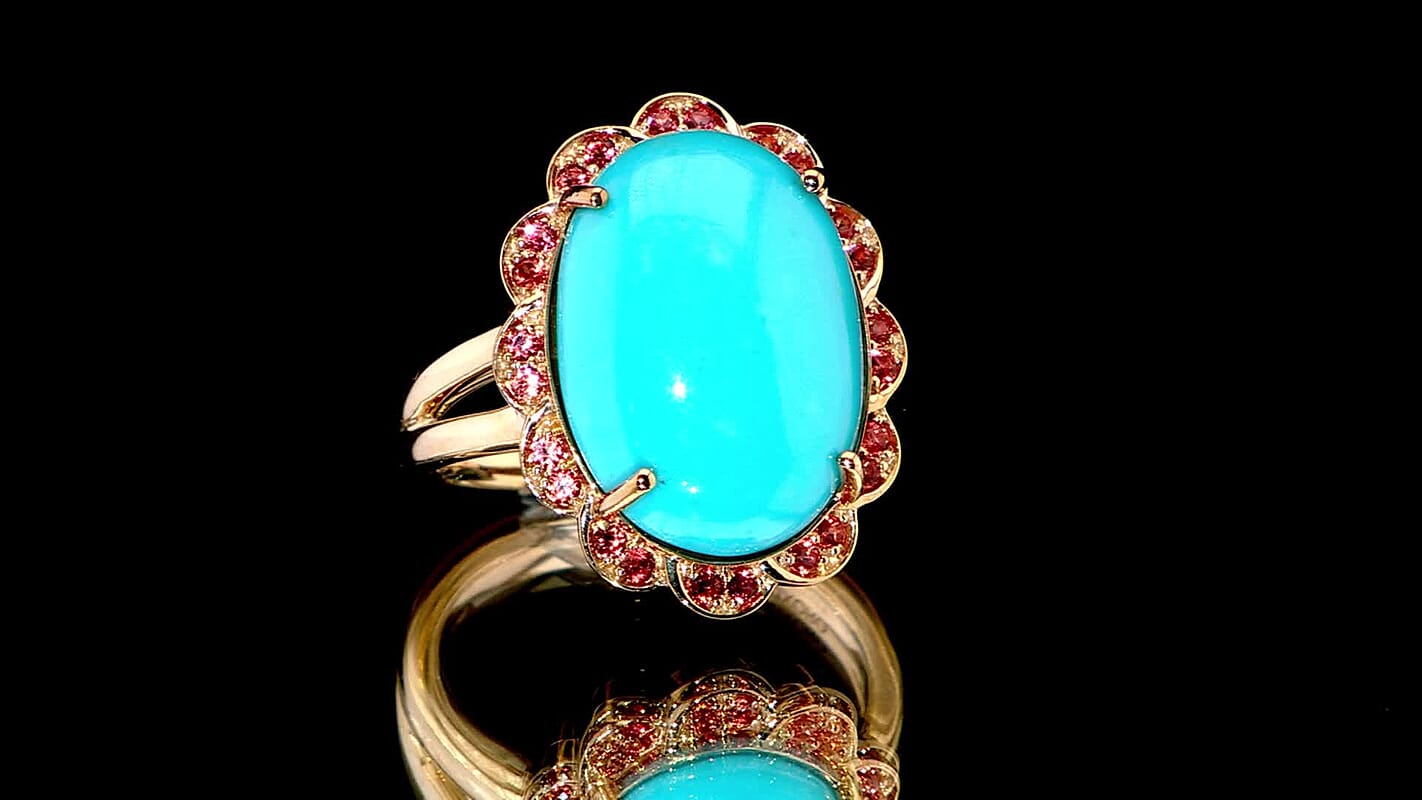 Doorbuster Certified & Appraised Luxoro 10K Yellow Gold AAA Sleeping Beauty Turquoise, Diamond (G-H, I2) (0.48 cts) Ring (Size 10.0) (6.15 g) 9.75 ctw