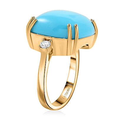 Certified & Appraised Luxoro AAA Sleeping Beauty Turquoise and G-H I2 Diamond 10.65 ctw Ring in 10K Yellow Gold (Size 10.0) 4.60 Grams