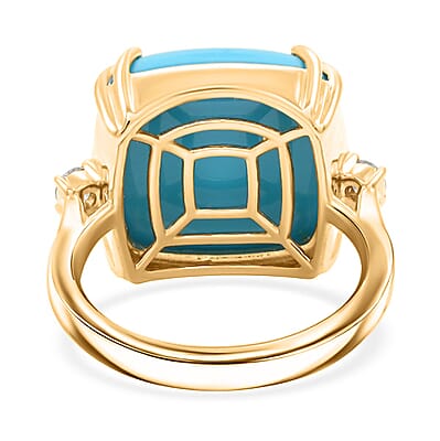Certified & Appraised Luxoro AAA Sleeping Beauty Turquoise and G-H I2 Diamond 10.65 ctw Ring in 10K Yellow Gold (Size 10.0) 4.60 Grams