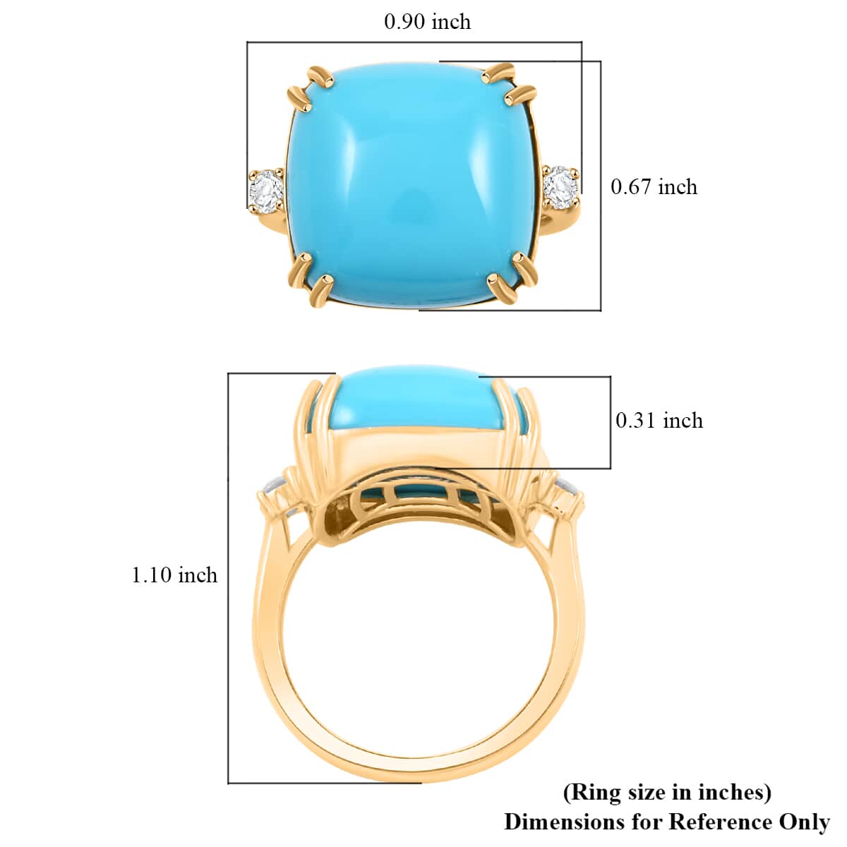 Certified & Appraised Luxoro AAA Sleeping Beauty Turquoise and G-H I2 Diamond 10.65 ctw Ring in 10K Yellow Gold (Size 10.0) 4.60 Grams image number 5