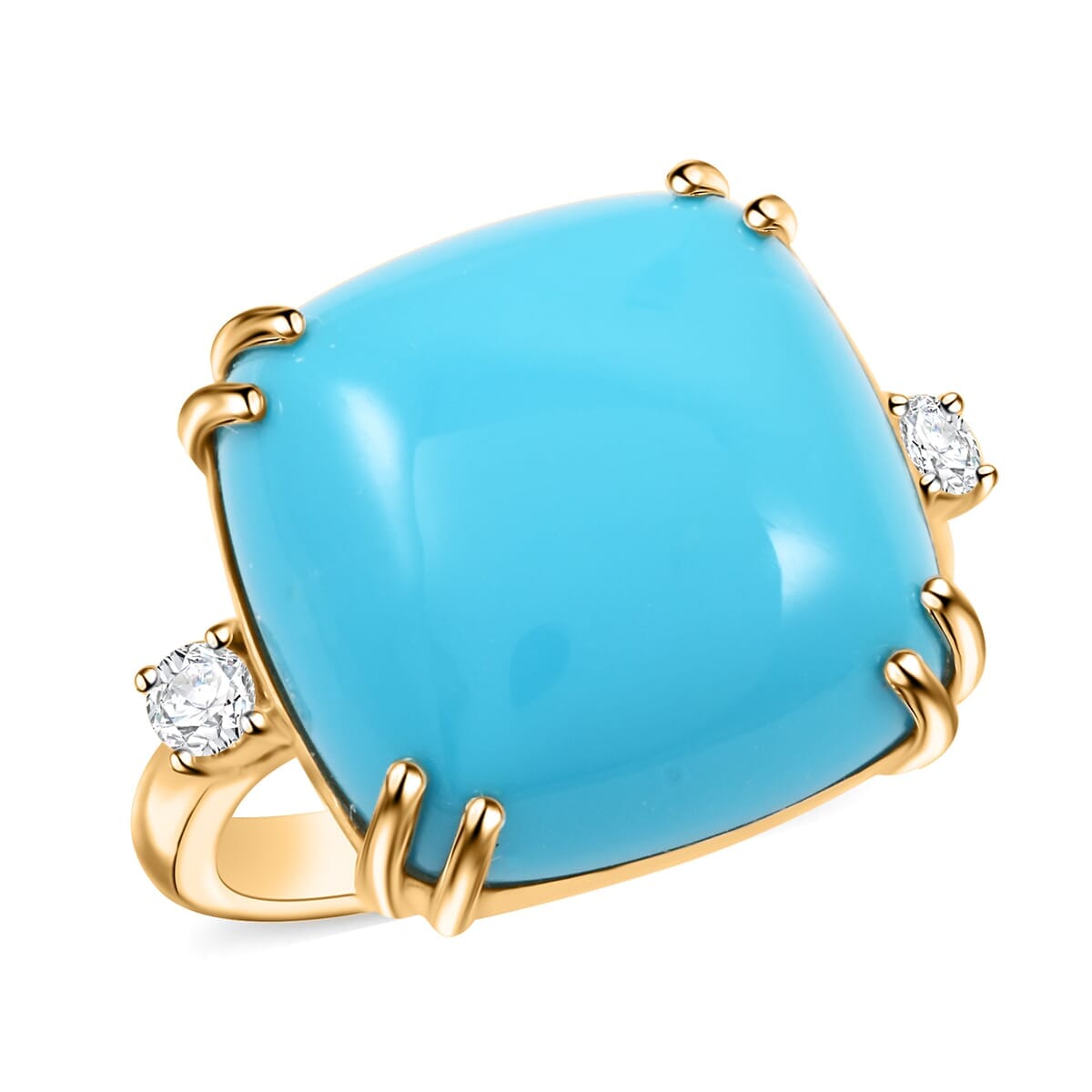 Certified & Appraised Luxoro 10K Yellow Gold AAA Sleeping Beauty Turquoise, Diamond (G-H, I2) (0.16 cts) Ring (Size 5.0) (4.60 g) 10.65 ctw image number 0