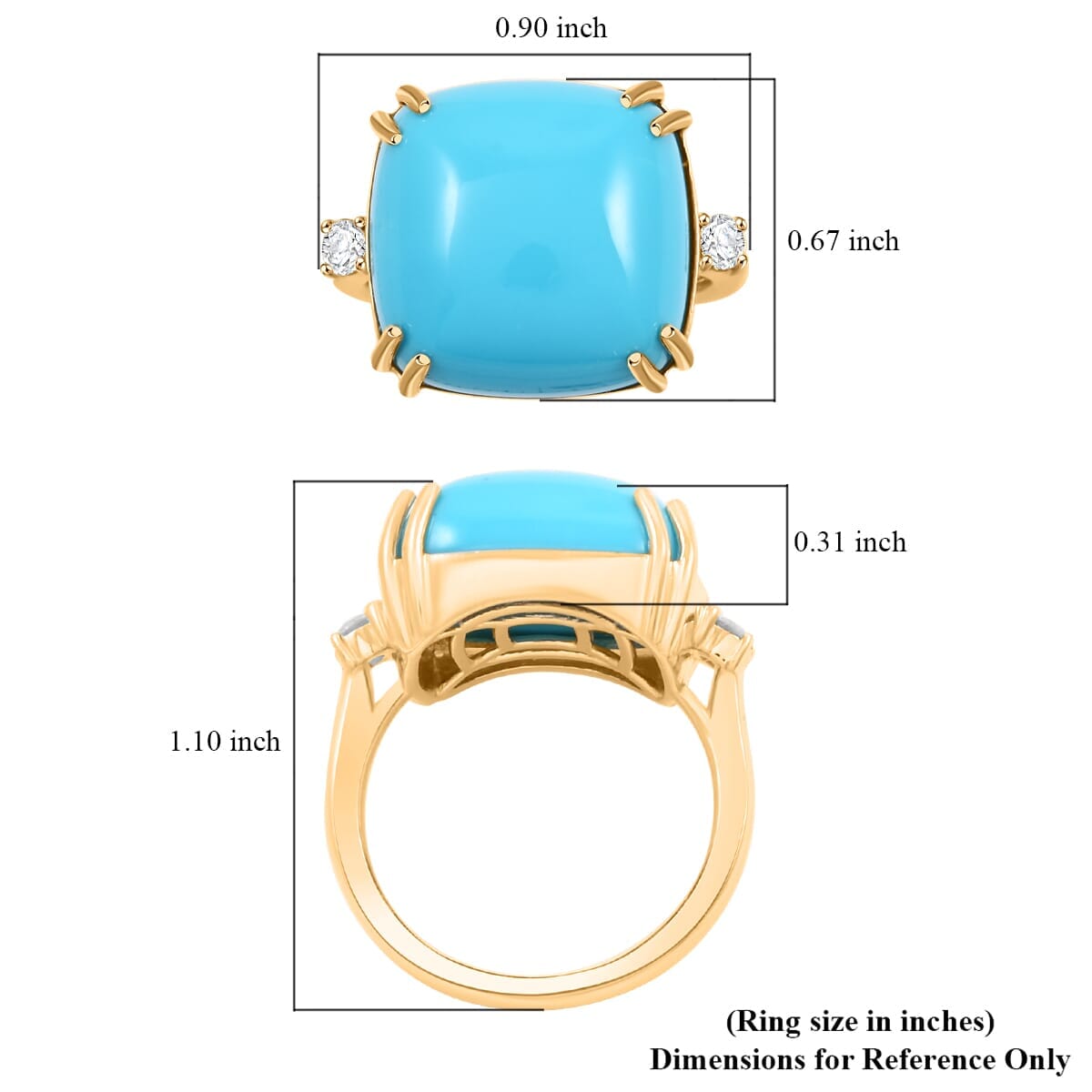 Certified & Appraised Luxoro 10K Yellow Gold AAA Sleeping Beauty Turquoise, Diamond (G-H, I2) (0.16 cts) Ring (Size 5.0) (4.60 g) 10.65 ctw image number 5