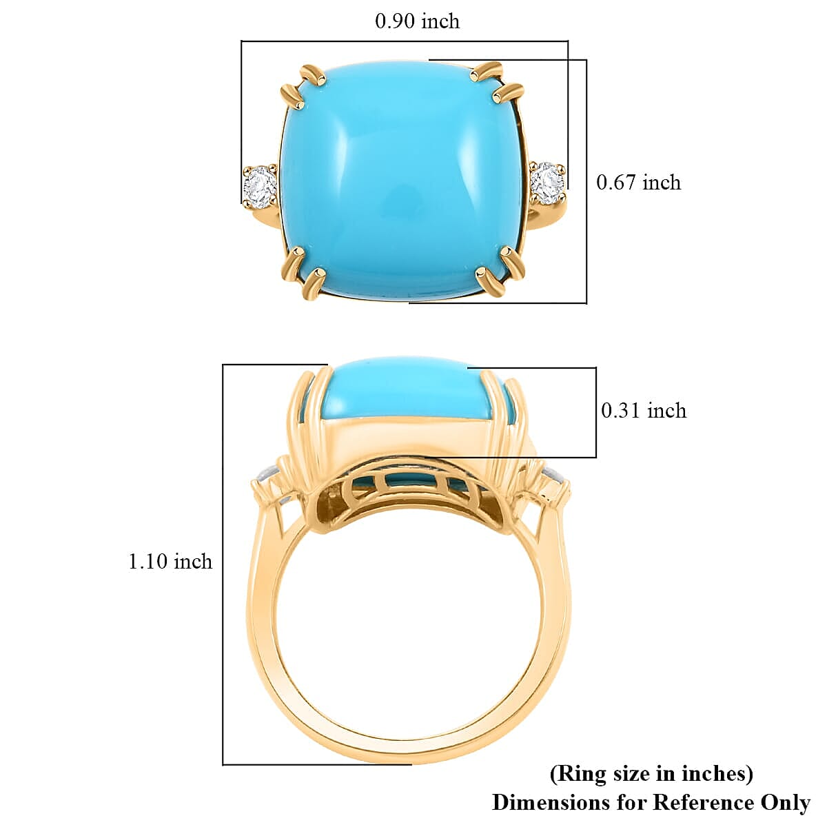 Certified & Appraised Luxoro 10K Yellow Gold AAA Sleeping Beauty Turquoise, Diamond (G-H, I2) (0.16 cts) Ring (Size 5.5) (4.60 g) 10.65 ctw image number 5