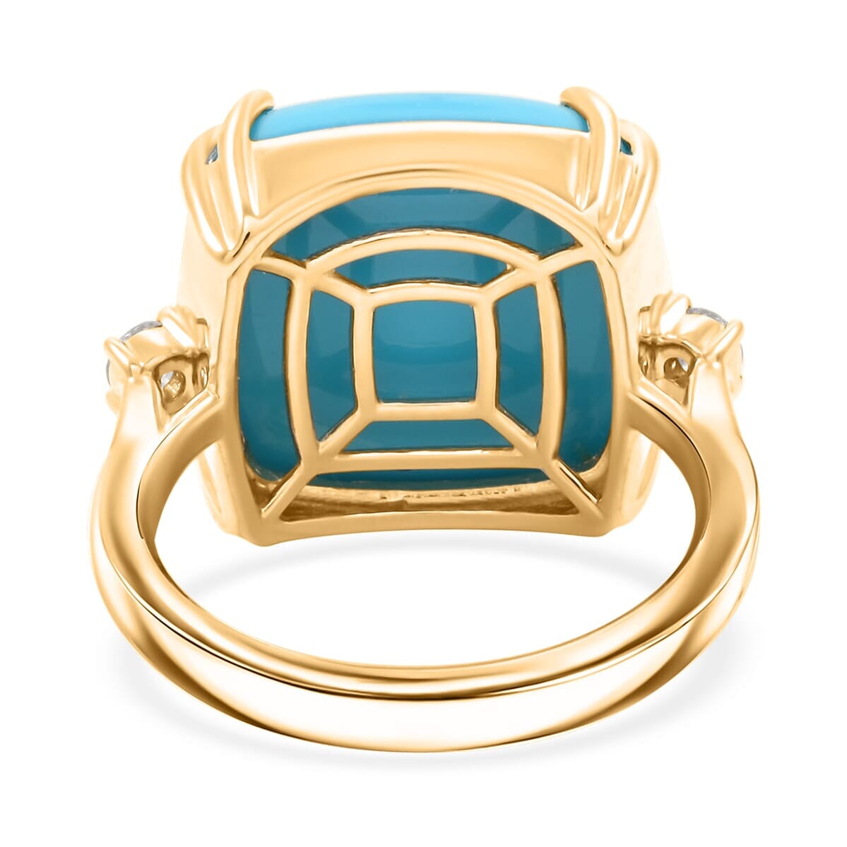 Certified & Appraised Luxoro 10K Yellow Gold AAA Sleeping Beauty Turquoise, Diamond (G-H, I2) (0.16 cts) Ring (Size 7.5) (4.60 g) 10.65 ctw image number 4