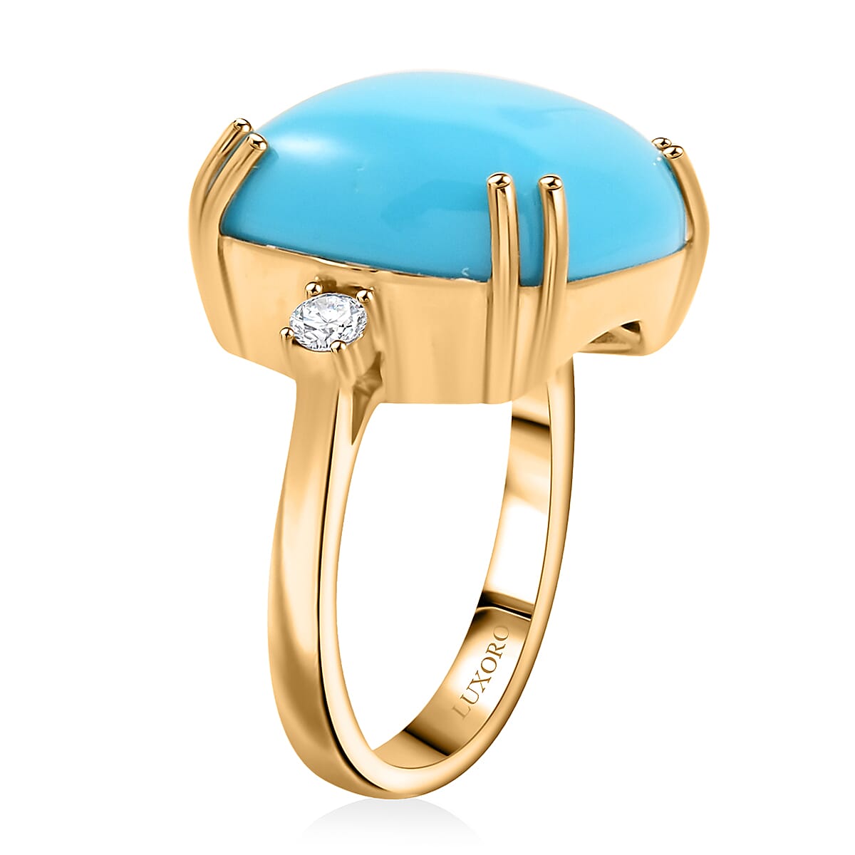 Certified & Appraised Luxoro AAA Sleeping Beauty Turquoise and G-H I2 Diamond 10.65 ctw Ring in 10K Yellow Gold (Size 9.0) 4.60 Grams image number 3