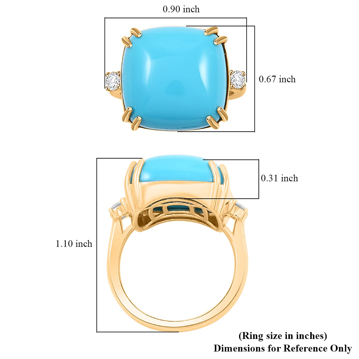 Certified & Appraised Luxoro AAA Sleeping Beauty Turquoise and G-H I2 Diamond 10.65 ctw Ring in 10K Yellow Gold (Size 9.0) 4.60 Grams image number 5