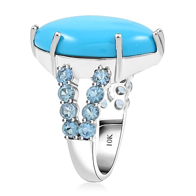 Certified & Appraised Luxoro AAA Sleeping Beauty Turquoise and Santa Maria Aquamarine 11.55 ctw Ring in 10K White Gold (Size 10.0)