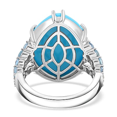 Certified & Appraised Luxoro AAA Sleeping Beauty Turquoise and Santa Maria Aquamarine 11.55 ctw Ring in 10K White Gold (Size 10.0)
