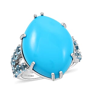 Certified & Appraised Luxoro AAA Sleeping Beauty Turquoise and Santa Maria Aquamarine 11.55 ctw Ring in 10K White Gold (Size 6.0)