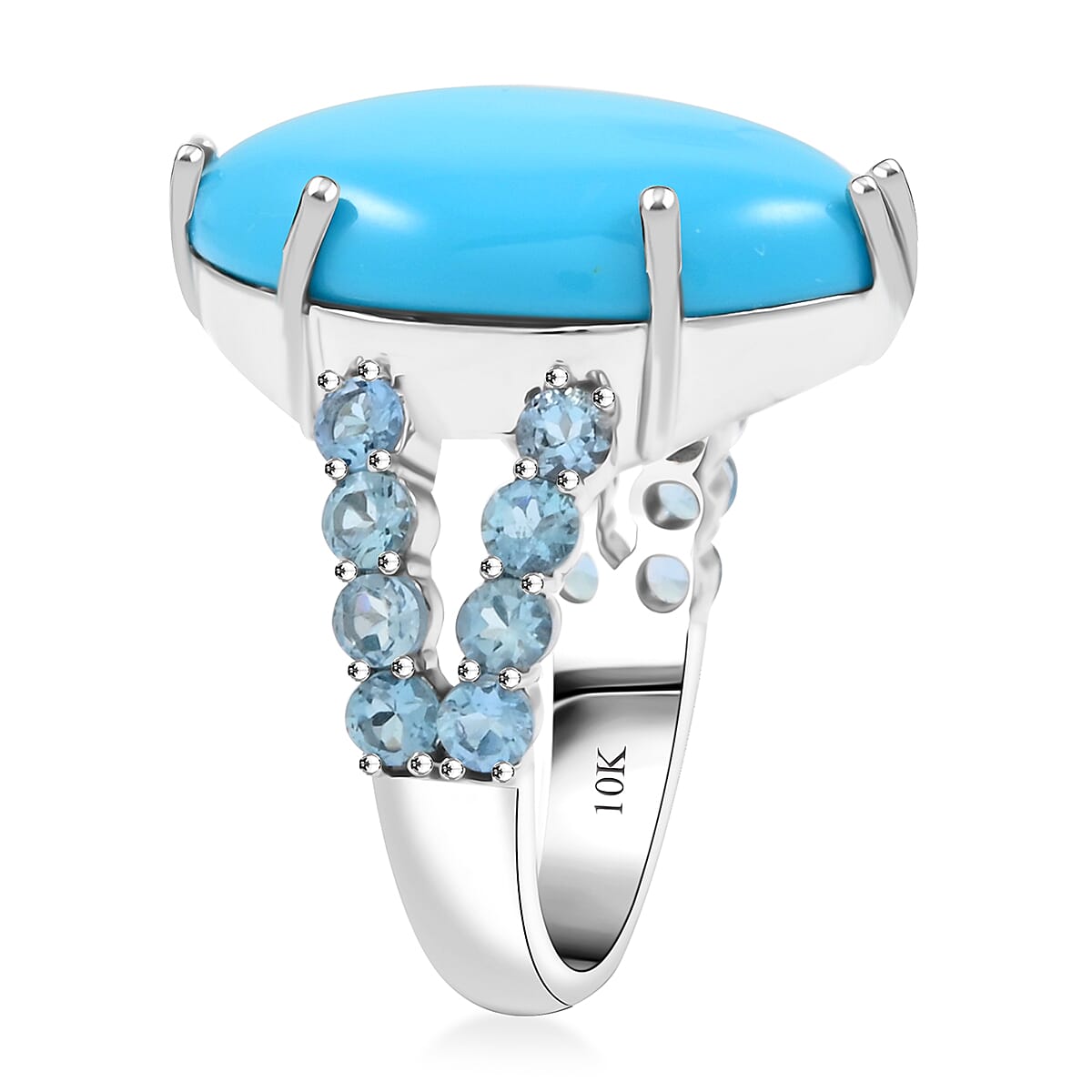 Certified & Appraised Luxoro AAA Sleeping Beauty Turquoise and Santa Maria Aquamarine 11.55 ctw Ring in 10K White Gold (Size 6.0) image number 3