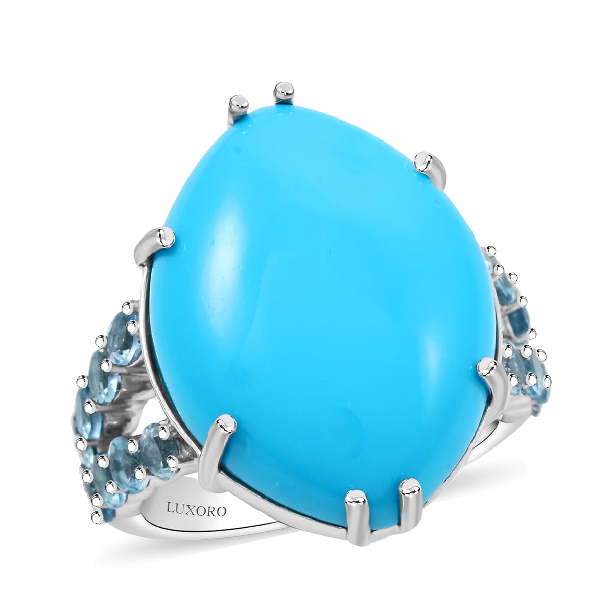 Doorbuster Certified & Appraised Luxoro AAA Sleeping Beauty Turquoise and Santa Maria Aquamarine 11.55 ctw Ring in 10K White Gold (Size 9.0) image number 0