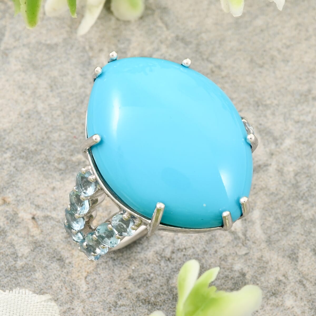 Doorbuster Certified & Appraised Luxoro AAA Sleeping Beauty Turquoise and Santa Maria Aquamarine 11.55 ctw Ring in 10K White Gold (Size 9.0) image number 1