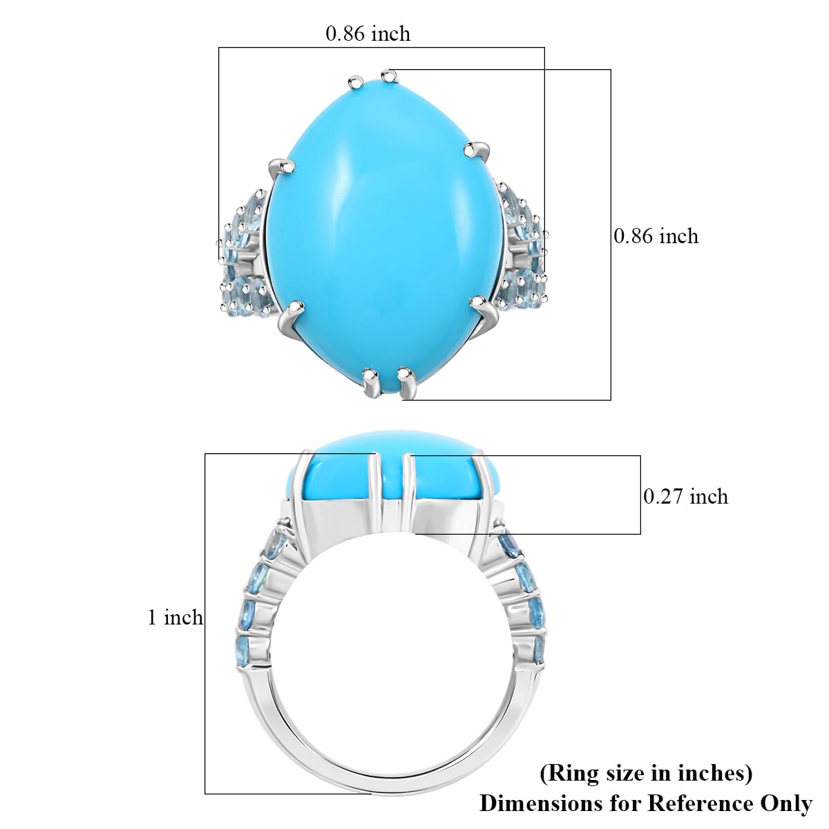 Doorbuster Certified & Appraised Luxoro AAA Sleeping Beauty Turquoise and Santa Maria Aquamarine 11.55 ctw Ring in 10K White Gold (Size 9.0) image number 5