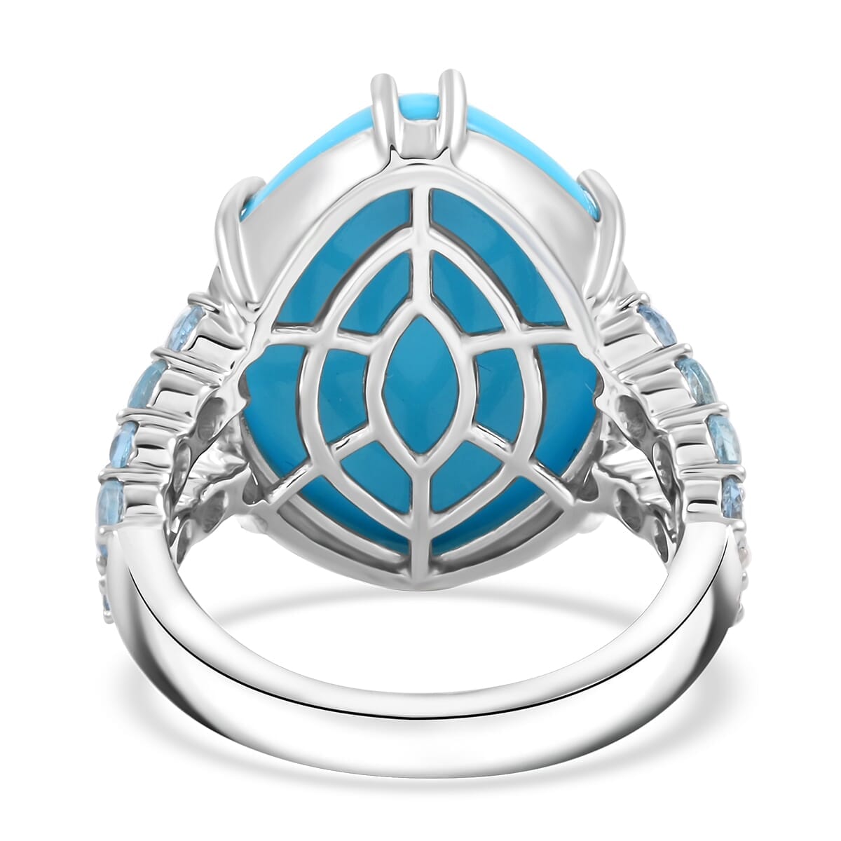 Certified & Appraised Luxoro 10K White Gold AAA Sleeping Beauty Turquoise, Santa Maria Aquamarine Ring (Size 9.5) (5.10 g) 11.55 ctw image number 4