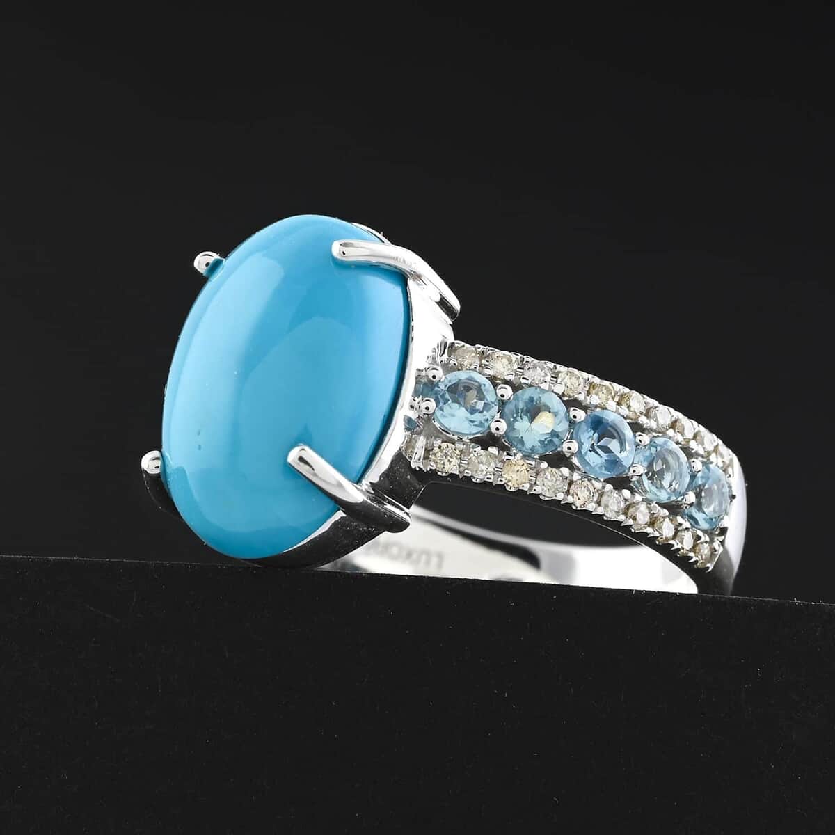 Certified & Appraised Luxoro AAA Sleeping Beauty Turquoise, Santa Maria Aquamarine and Diamond 5.35 ctw G-H I2 Ring in 10K White Gold (Size 10.0) 5.05 Grams image number 1