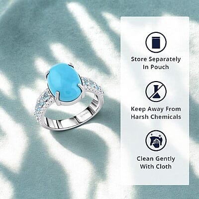 Certified and Appraised Luxoro AAA Sleeping Beauty Turquoise, Aquamarine, Diamond Ring in 10K White Gold 5.35 ctw (Size 10.0)