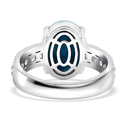 Certified and Appraised Luxoro AAA Sleeping Beauty Turquoise, Aquamarine, Diamond Ring in 10K White Gold 5.35 ctw (Size 10.0)