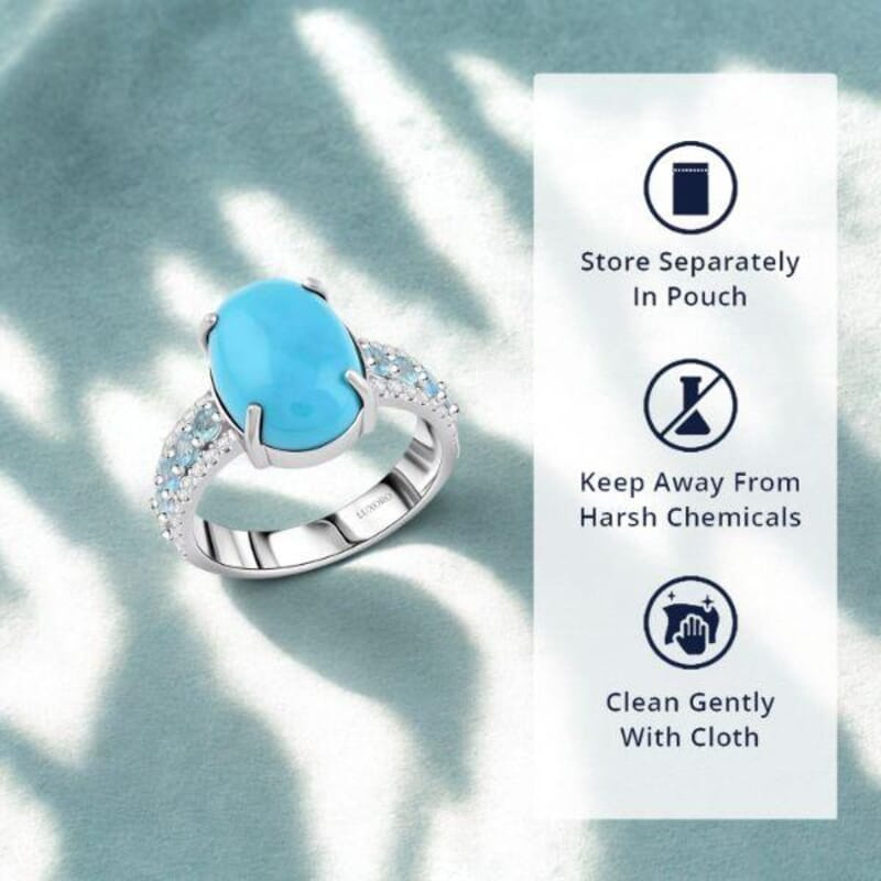 Certified and Appraised Luxoro AAA Sleeping Beauty Turquoise, Aquamarine, Diamond Ring in 10K White Gold 5.35 ctw (Size 4.0)