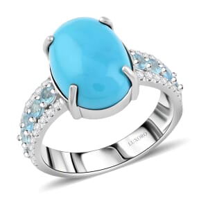 Certified & Appraised Luxoro AAA Sleeping Beauty Turquoise, Santa Maria Aquamarine and Diamond 5.35 ctw G-H I2 Ring in 10K White Gold (Size 6.5) 5.05 Grams