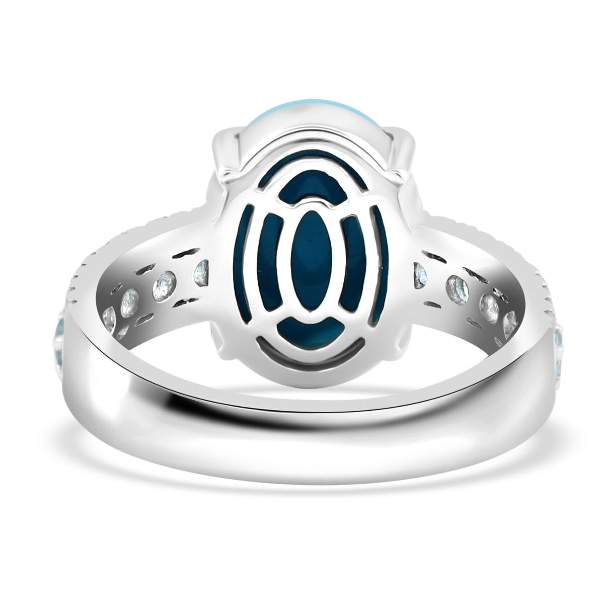 Certified & Appraised Luxoro AAA Sleeping Beauty Turquoise, Santa Maria Aquamarine and Diamond 5.35 ctw G-H I2 Ring in 10K White Gold (Size 7.0) 5.05 Grams image number 4