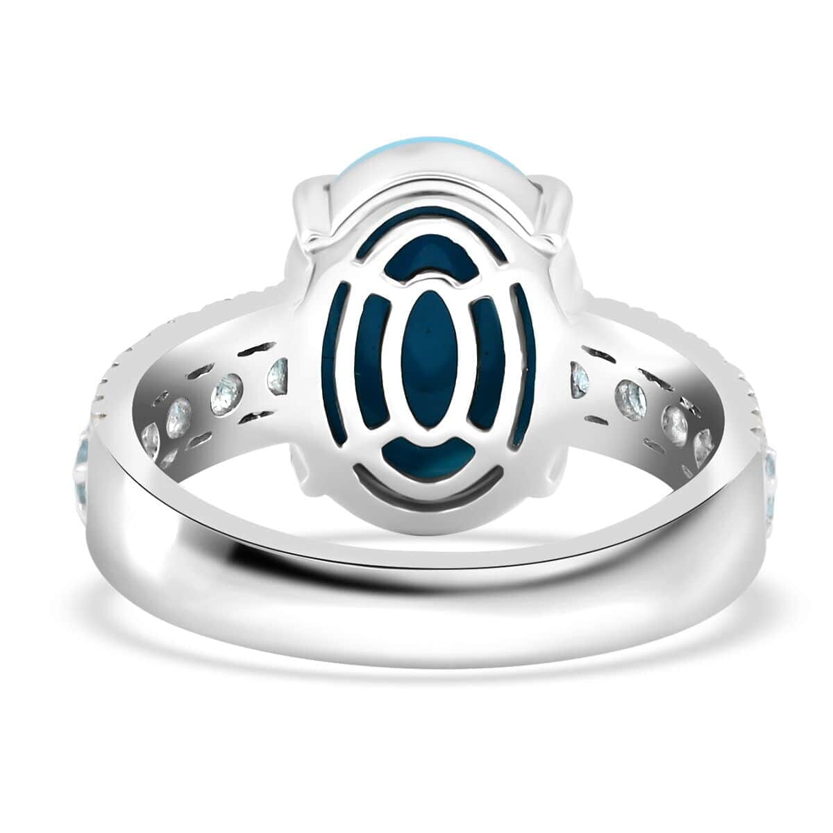 Certified & Appraised Luxoro AAA Sleeping Beauty Turquoise, Santa Maria Aquamarine and Diamond 5.35 ctw G-H I2 Ring in 10K White Gold (Size 7.5) 5.05 Grams image number 4
