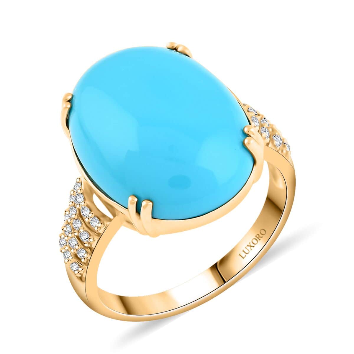 Doorbuster Certified & Appraised Luxoro 10K Yellow Gold AAA Sleeping Beauty Turquoise, Diamond (G-H, I2) (0.18 cts) Ring (Size 10.0) (4.50 g) 12.85 ctw image number 0