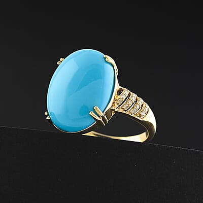 Certified & Appraised Luxoro AAA Sleeping Beauty Turquoise and G-H I2 Diamond 12.85 ctw Ring in 10K Yellow Gold (Size 10.0) 4.50 Grams
