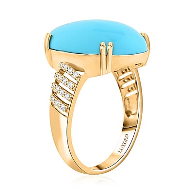 Certified & Appraised Luxoro AAA Sleeping Beauty Turquoise and G-H I2 Diamond 12.85 ctw Ring in 10K Yellow Gold (Size 10.0) 4.50 Grams