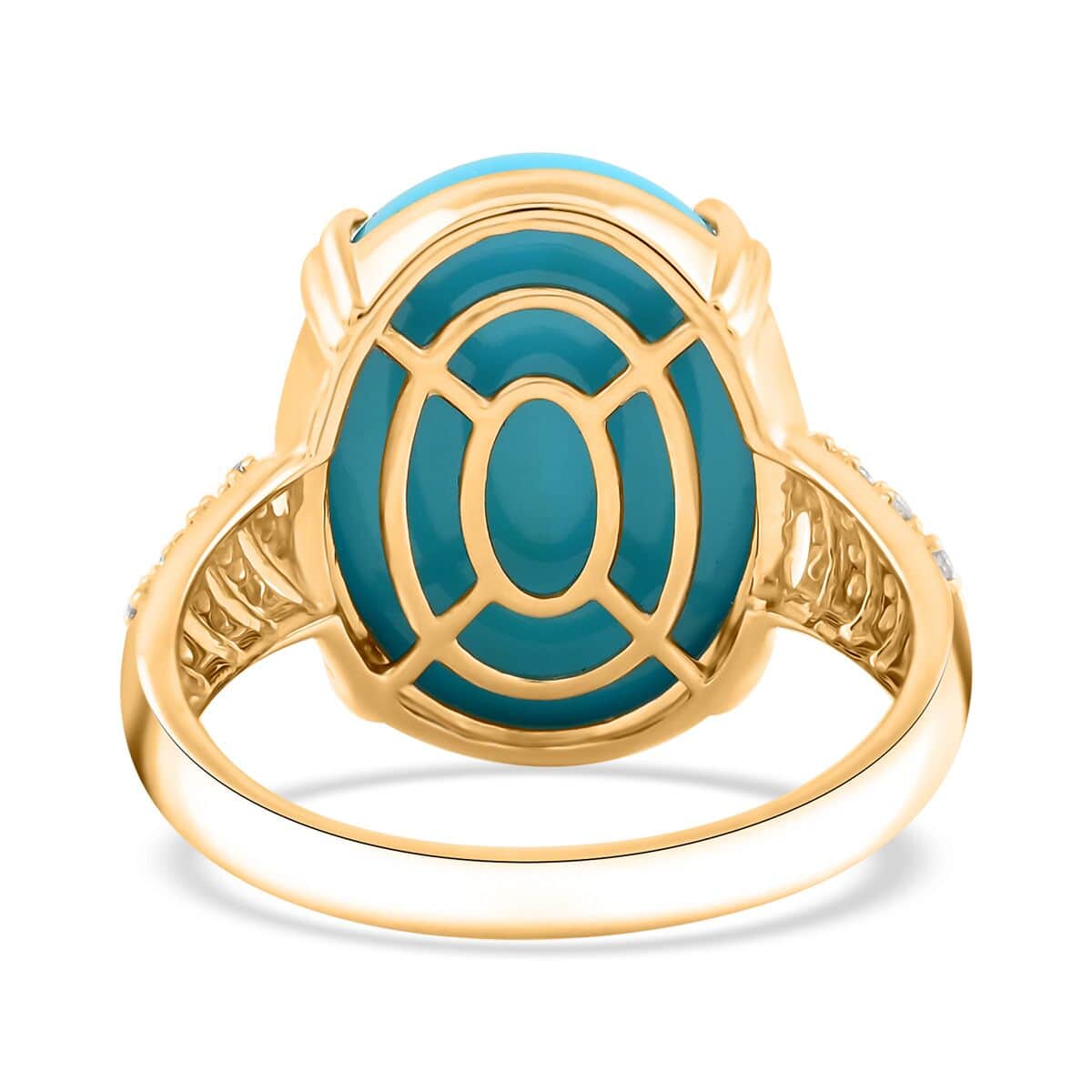 Doorbuster Certified & Appraised Luxoro 10K Yellow Gold AAA Sleeping Beauty Turquoise, Diamond (G-H, I2) (0.18 cts) Ring (Size 10.0) (4.50 g) 12.85 ctw image number 4