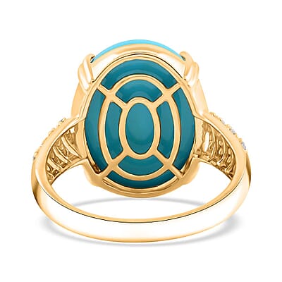 Certified & Appraised Luxoro AAA Sleeping Beauty Turquoise and G-H I2 Diamond 12.85 ctw Ring in 10K Yellow Gold (Size 10.0) 4.50 Grams
