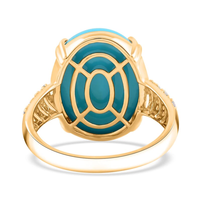 Certified & Appraised Luxoro AAA Sleeping Beauty Turquoise and G-H I2 Diamond 12.85 ctw Ring in 10K Yellow Gold (Size 10.0) 4.50 Grams