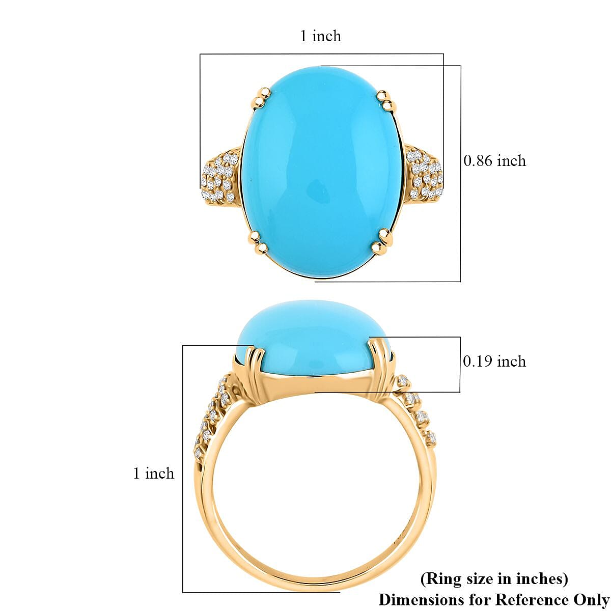 Certified & Appraised Luxoro AAA Sleeping Beauty Turquoise and G-H I2 Diamond 12.85 ctw Ring in 10K Yellow Gold (Size 10.0) 4.50 Grams