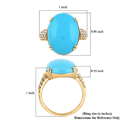 Certified & Appraised Luxoro AAA Sleeping Beauty Turquoise and G-H I2 Diamond 12.85 ctw Ring in 10K Yellow Gold (Size 10.0) 4.50 Grams