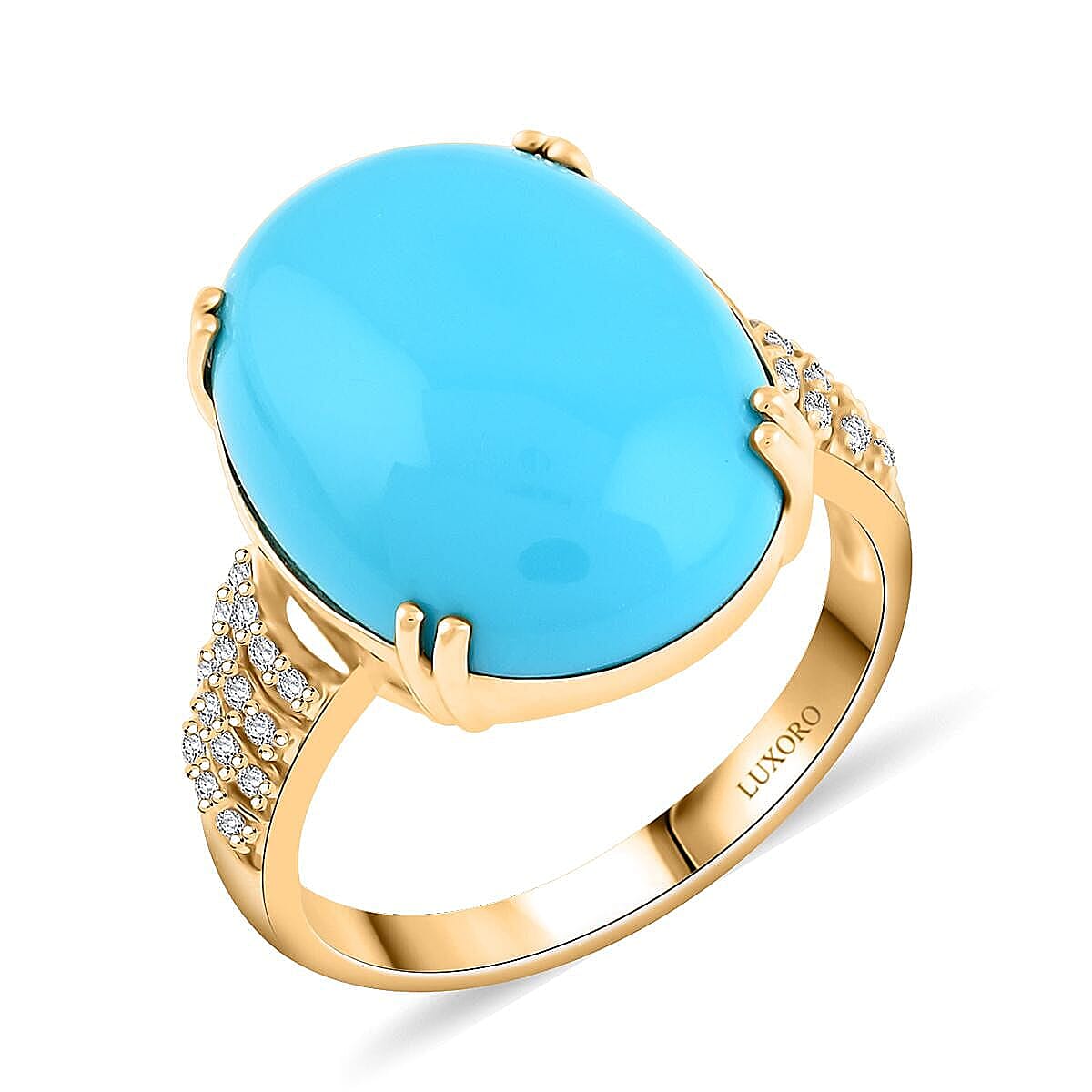 Certified & Appraised Luxoro AAA Sleeping Beauty Turquoise and G-H I2 Diamond 12.85 ctw Ring in 10K Yellow Gold (Size 5.0) 4.50 Grams image number 0