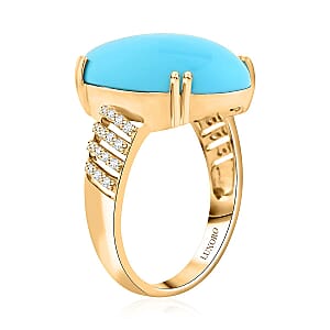 Certified & Appraised Luxoro AAA Sleeping Beauty Turquoise and G-H I2 Diamond 12.85 ctw Ring in 10K Yellow Gold (Size 5.0) 4.50 Grams